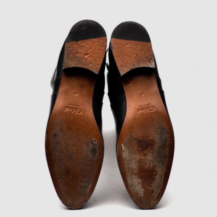 مملوكة مسبقًا Chloe Black Leather Knee Length Flat Boots Size 41