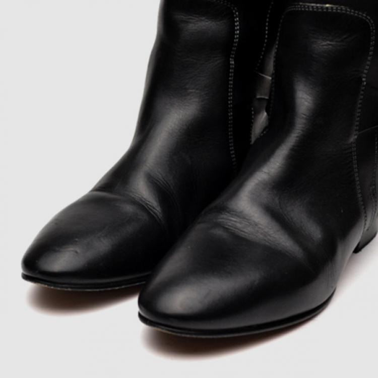 مملوكة مسبقًا Chloe Black Leather Knee Length Flat Boots Size 41