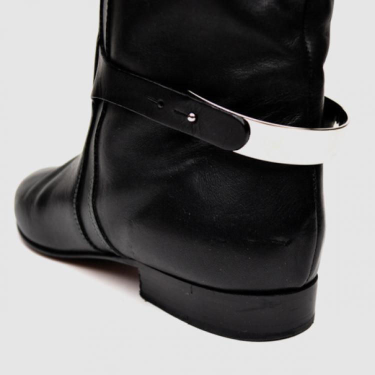 مملوكة مسبقًا Chloe Black Leather Knee Length Flat Boots Size 41