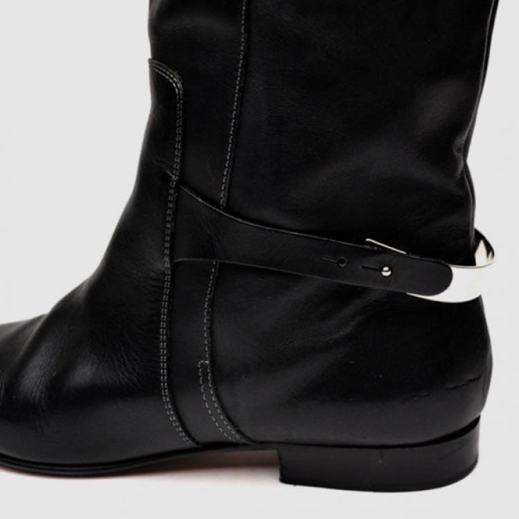 مملوكة مسبقًا Chloe Black Leather Knee Length Flat Boots Size 41