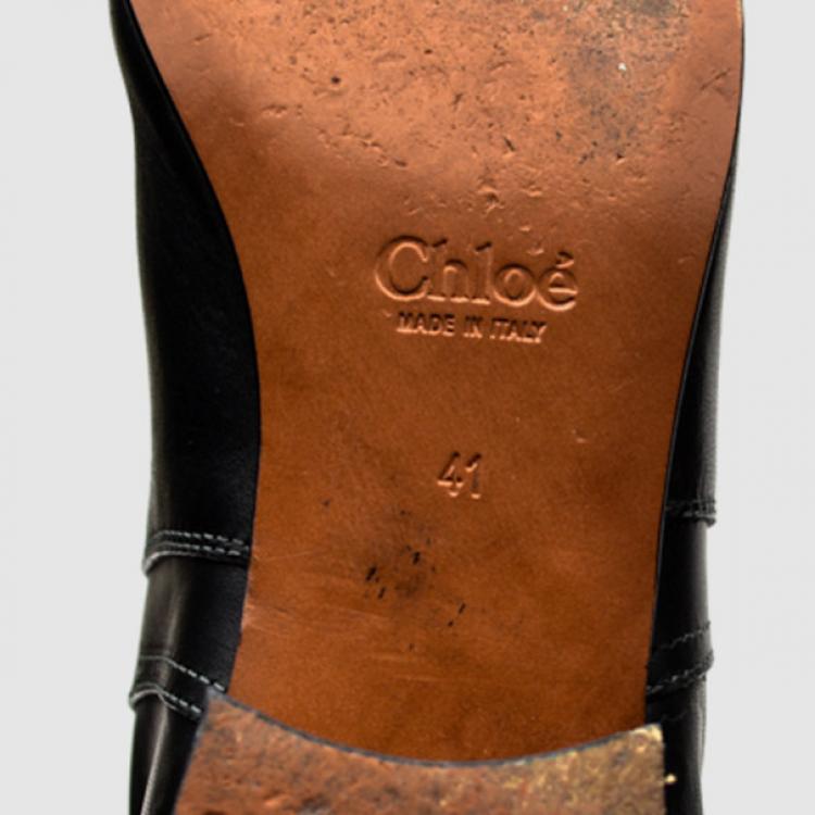 مملوكة مسبقًا Chloe Black Leather Knee Length Flat Boots Size 41