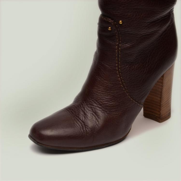 Pre Owned Chloe Brown Leather Knee Length Boots Size 38.5