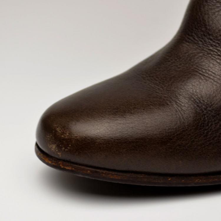 Pre Owned Chloe Brown Leather Knee Length Boots Size 37.5
