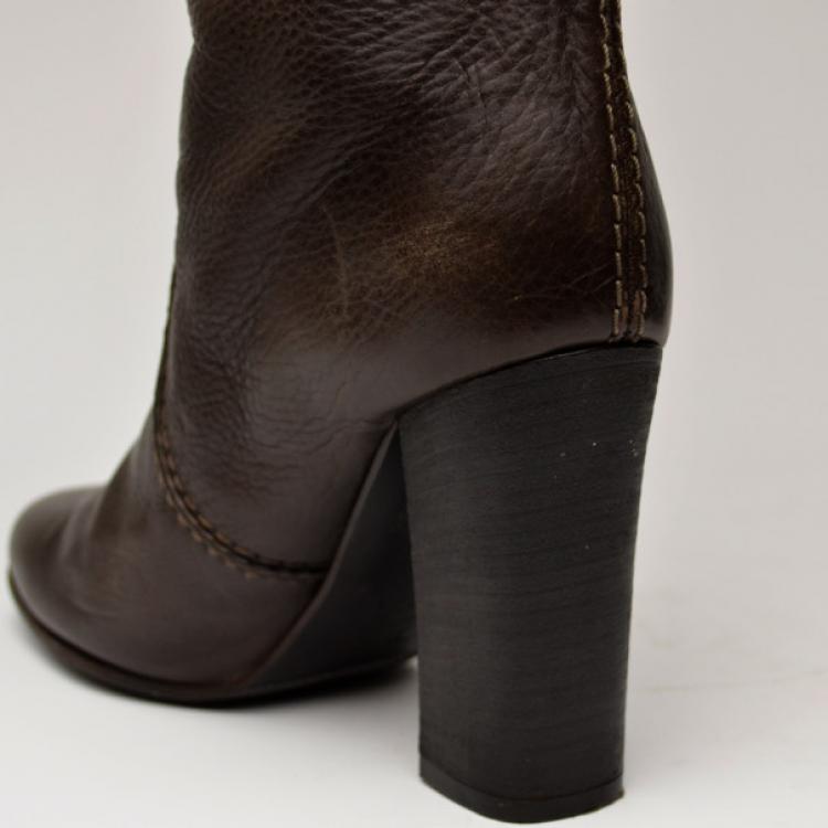 Pre Owned Chloe Brown Leather Knee Length Boots Size 37.5