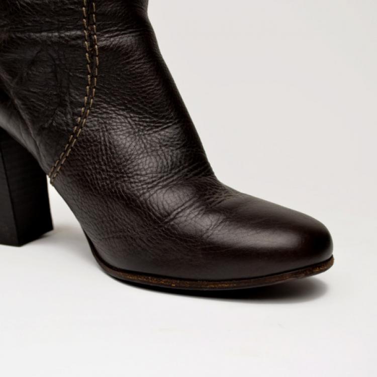 Pre Owned Chloe Brown Leather Knee Length Boots Size 37.5