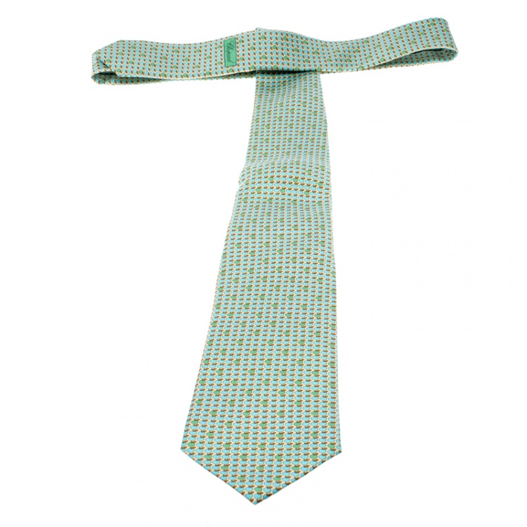 Pre Owned Chopard Beige and Blue Fruit Print Silk Tie