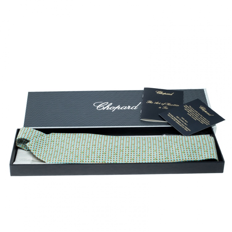 Pre Owned Chopard Beige and Blue Fruit Print Silk Tie