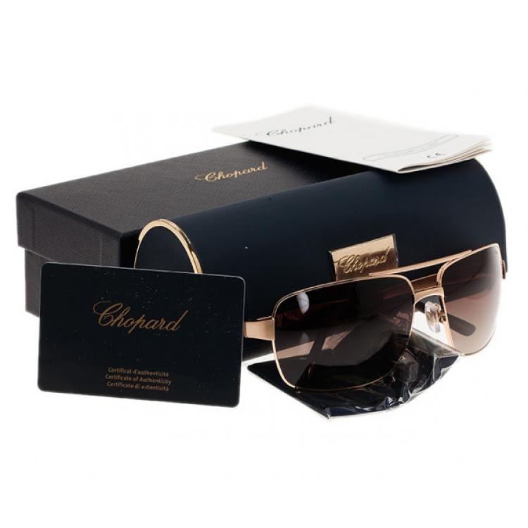 Pre Owned Chopard Gold SCH933 Polarized Rectangle Aviators