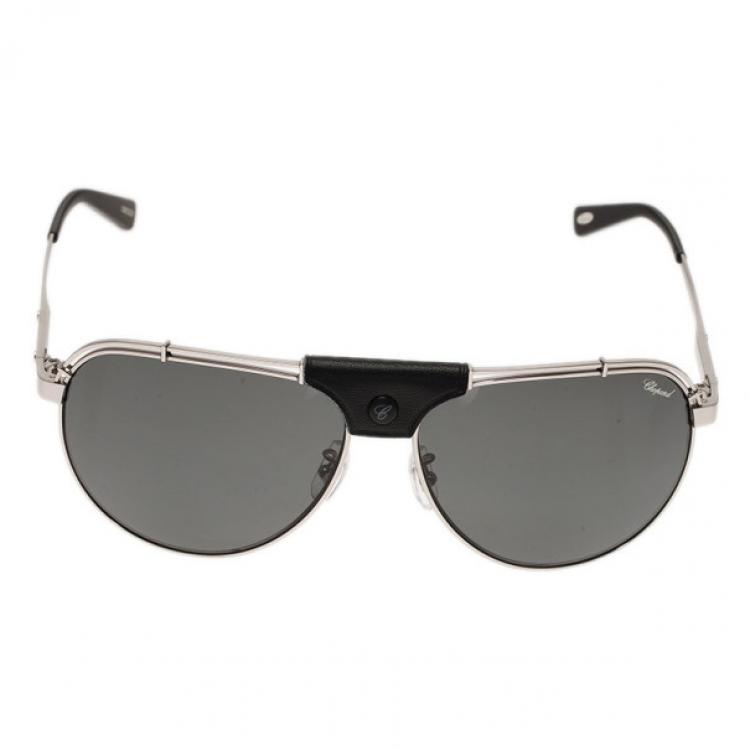 Pre Owned Chopard Grey and Black SCHA12M Polarized Aviators