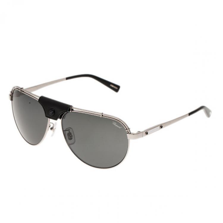 Pre Owned Chopard Grey and Black SCHA12M Polarized Aviators