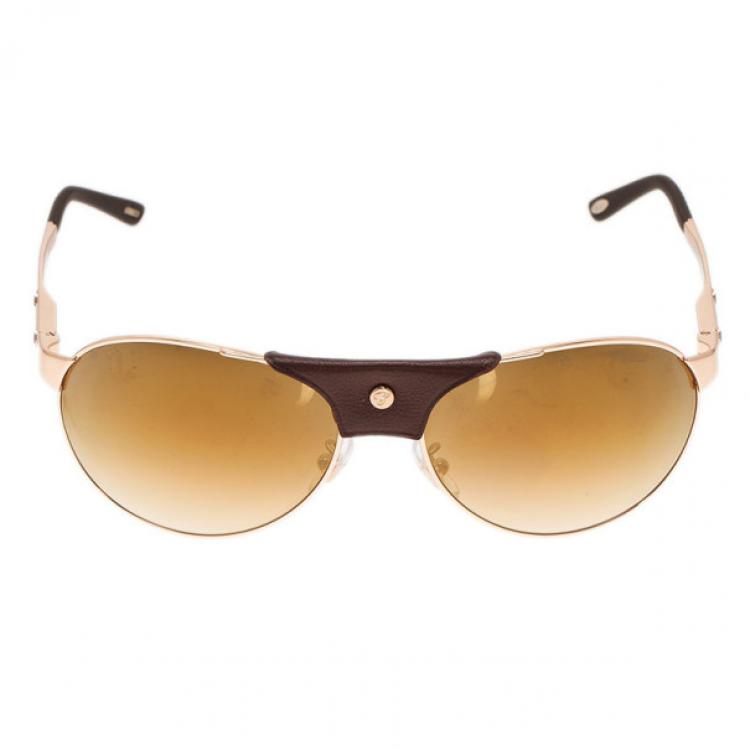 Pre Owned Chopard Gold and Brown SCH974 Aviators