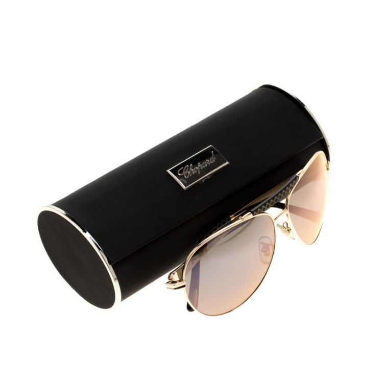 Pre Owned Chopard Gold/Black Purple Mirror SCH870S Aviator Sunglasses