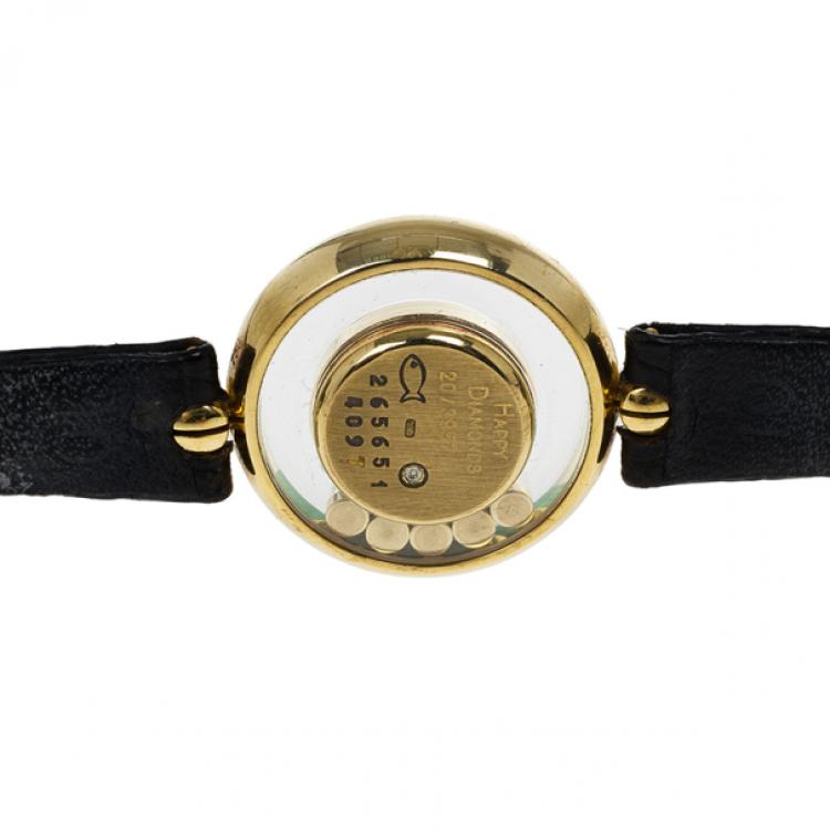 مملوكة مسبقًا Chopard Gold 18K Yellow Gold Happy Diamonds Women’s Wristwatch 24MM