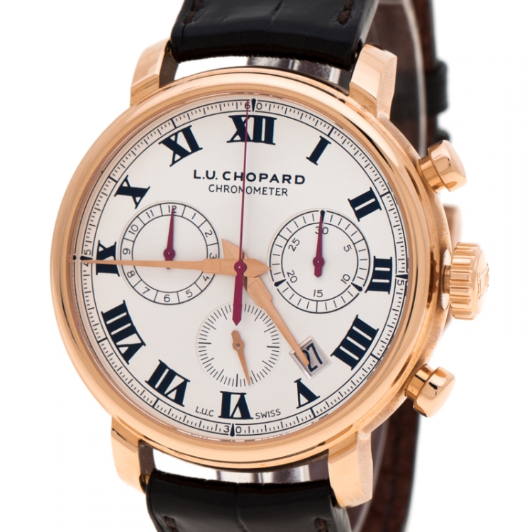 Pre Owned L.U. Chopard Silver White 18K Rose Gold 1963 Chronograph 16164-5001 Limited Edition 06/50 Men's Wristwatch 42 mm