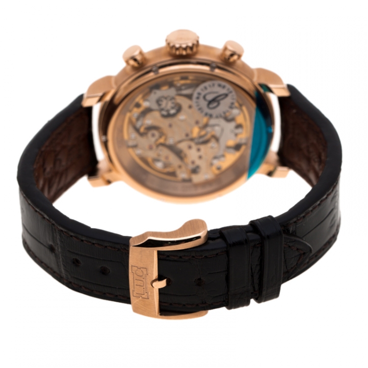 Pre Owned L.U. Chopard Silver White 18K Rose Gold 1963 Chronograph 16164-5001 Limited Edition 06/50 Men's Wristwatch 42 mm