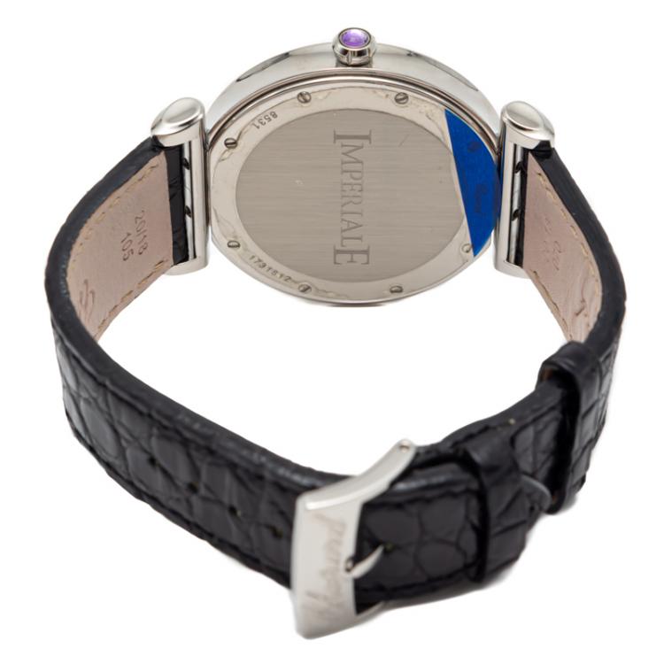 Pre Owned Chopard White Mother Of Pearl Imperiale Stainless Steel & Leather Watch 40MM