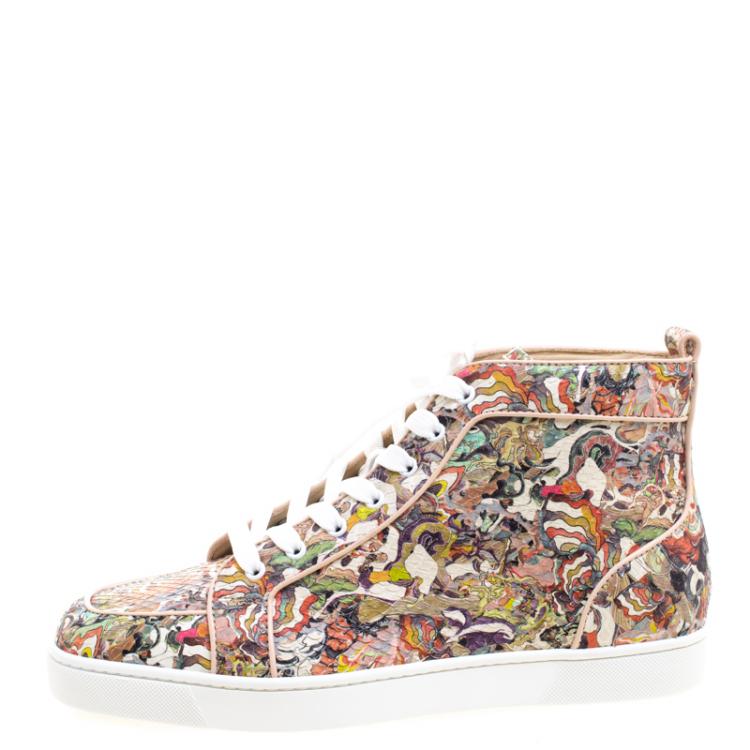 Pre Owned Christian Louboutin Multicolor Python Faience Rantus High Top Sneakers Size 44