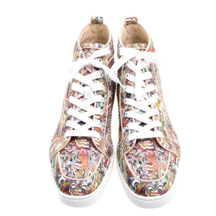Pre Owned Christian Louboutin Multicolor Python Faience Rantus High Top Sneakers Size 44