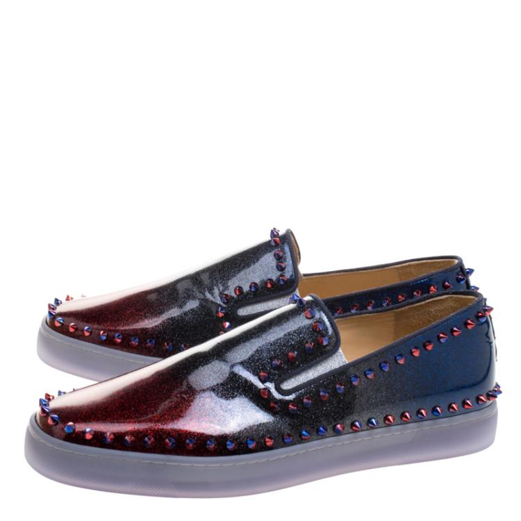 Pre Owned Christian Louboutin Ombrè Glitter Patent Leather Spike Pik Boat Slip On Sneakers Size 43.5