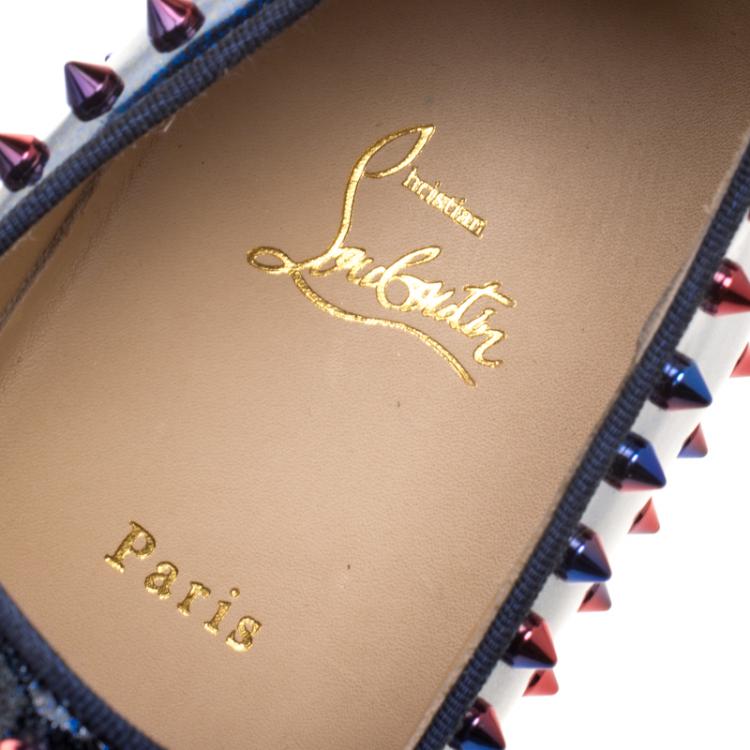 Pre Owned Christian Louboutin Ombrè Glitter Patent Leather Spike Pik Boat Slip On Sneakers Size 43.5