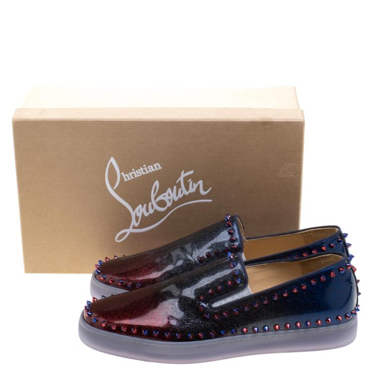 Pre Owned Christian Louboutin Ombrè Glitter Patent Leather Spike Pik Boat Slip On Sneakers Size 43.5