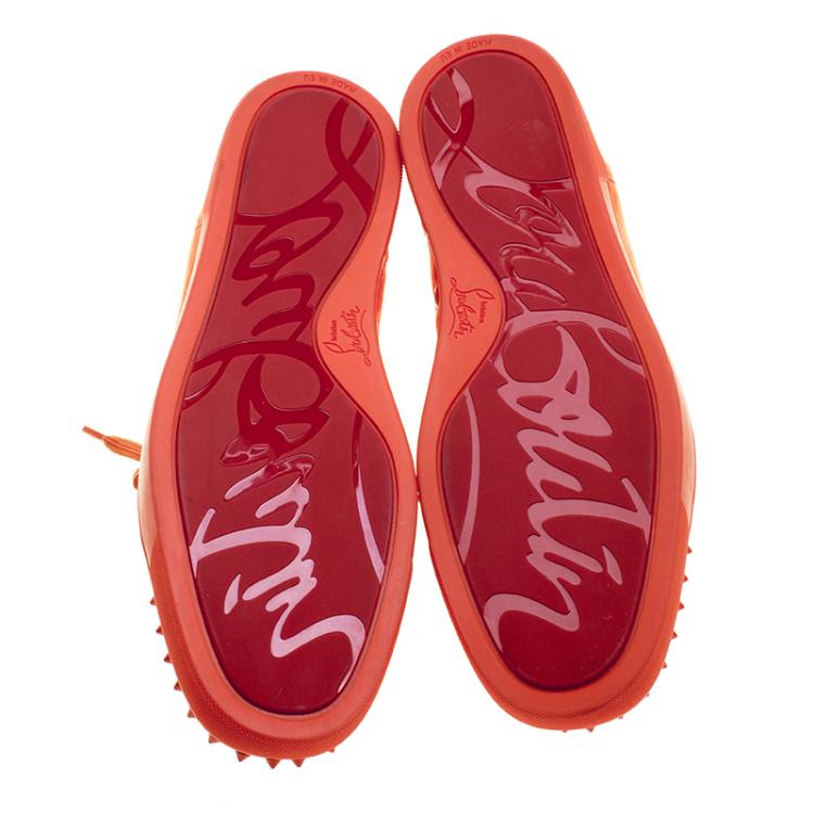 Pre Owned Christian Louboutin Orange Suede Lou Spikes High Top Sneakers Size 44.5