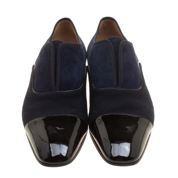 مملوكة مسبقًا Christian Louboutin Two Tone Suede and Felt Alpha Male Slip On Oxford Loafers Size 43.5