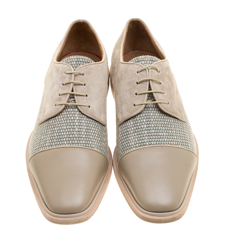 Pre Owned Christian Louboutin Beige Suede and Linen Bruno Orlato Lace Up Derby Size 42.5 