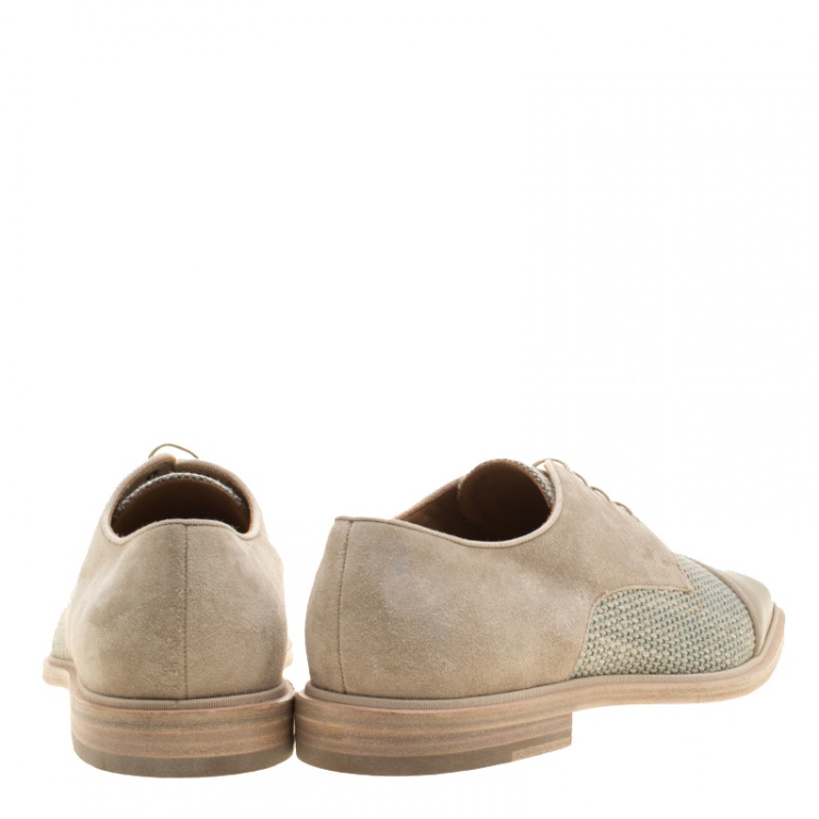 Pre Owned Christian Louboutin Beige Suede and Linen Bruno Orlato Lace Up Derby Size 42.5 