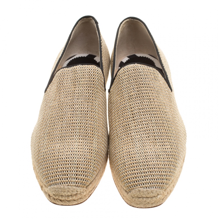 Pre Owned Christian Louboutin Beige Woven Raffia Relax Espadrilles Size 45