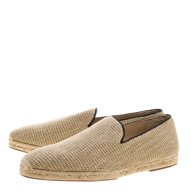 Pre Owned Christian Louboutin Beige Woven Raffia Relax Espadrilles Size 45