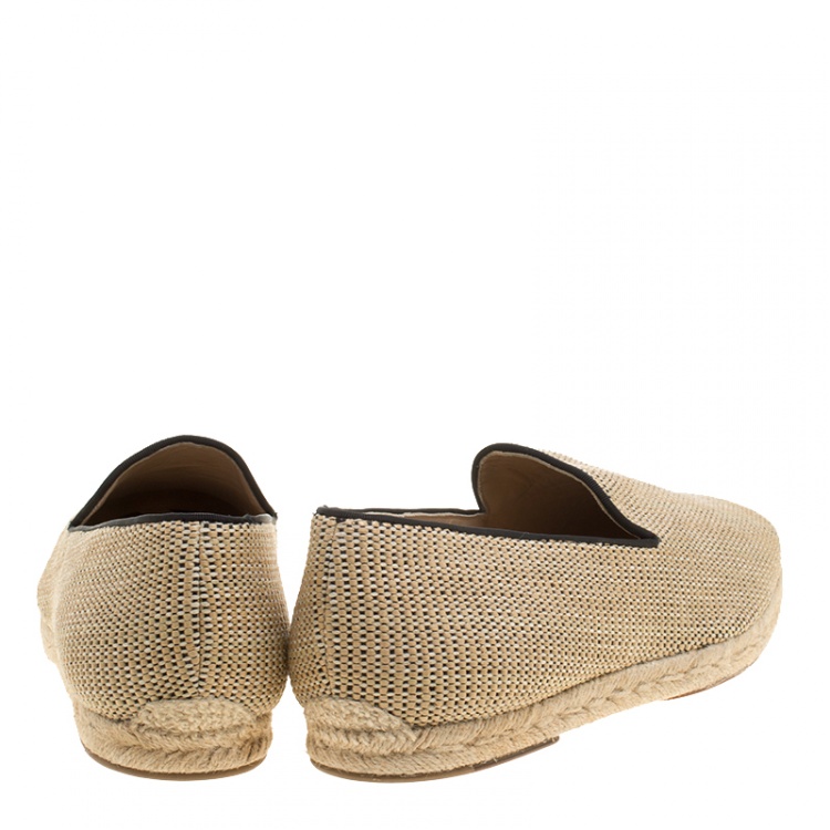 Pre Owned Christian Louboutin Beige Woven Raffia Relax Espadrilles Size 45