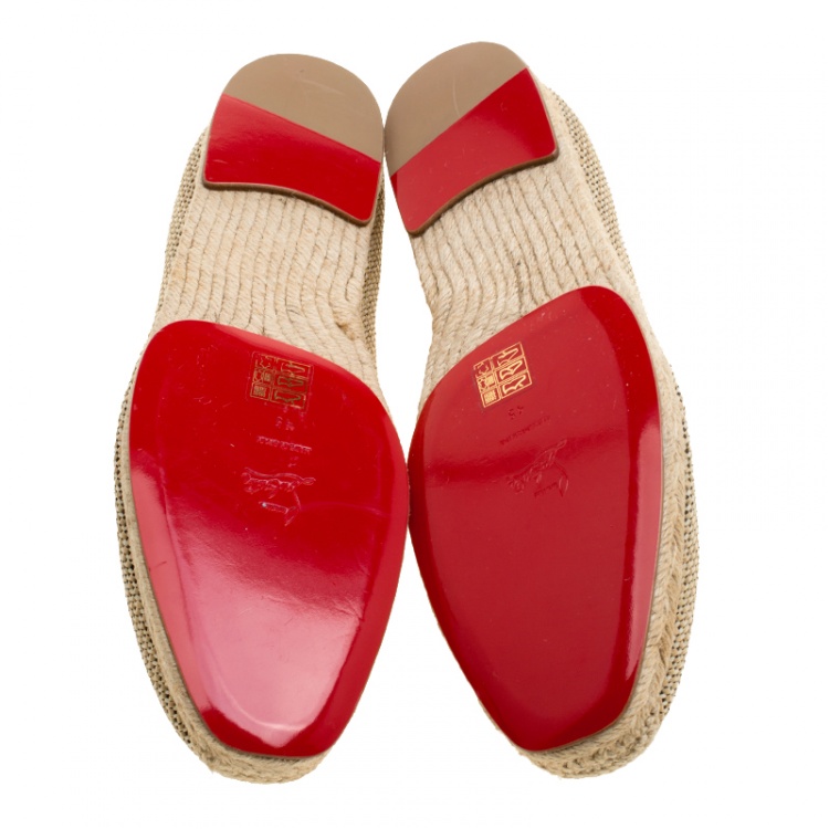 Pre Owned Christian Louboutin Beige Woven Raffia Relax Espadrilles Size 45