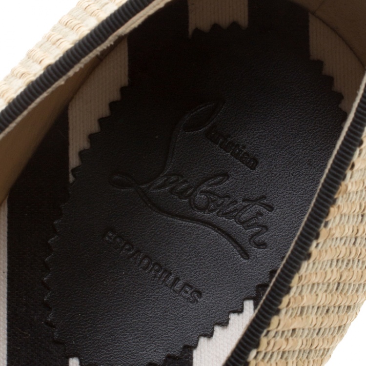 Pre Owned Christian Louboutin Beige Woven Raffia Relax Espadrilles Size 45