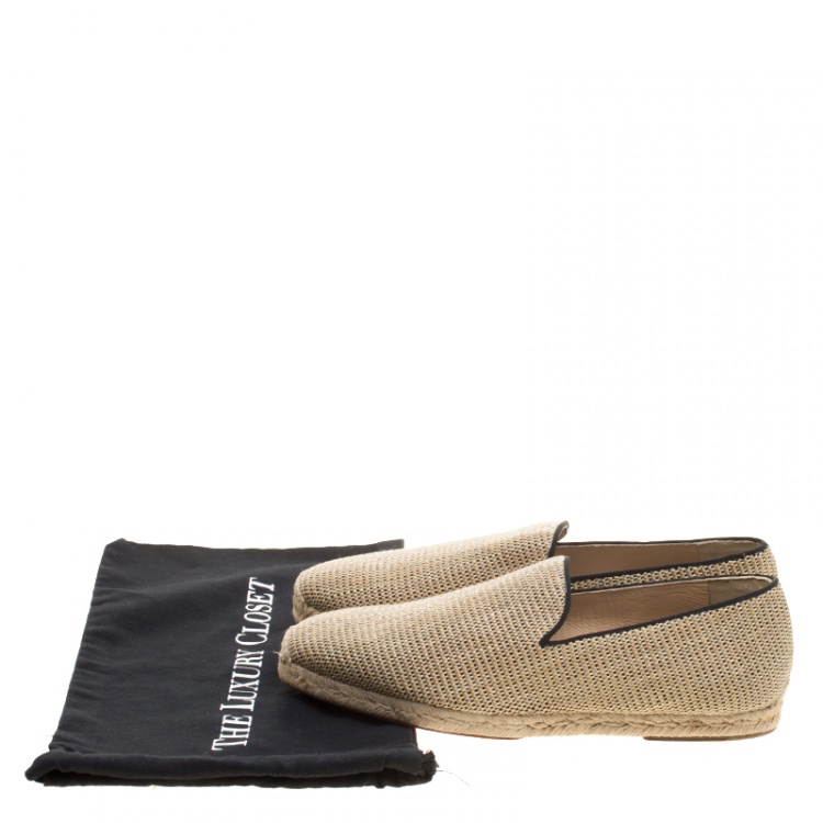 Pre Owned Christian Louboutin Beige Woven Raffia Relax Espadrilles Size 45