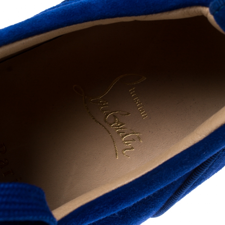 Pre Owned Christian Louboutin Cobalt Blue Suede Louis Junior Spikes Sneakers Size 43