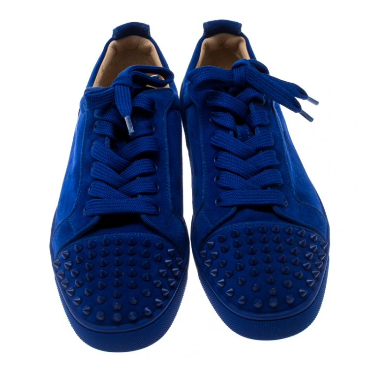 Pre Owned Christian Louboutin Cobalt Blue Suede Louis Junior Spikes Sneakers Size 43