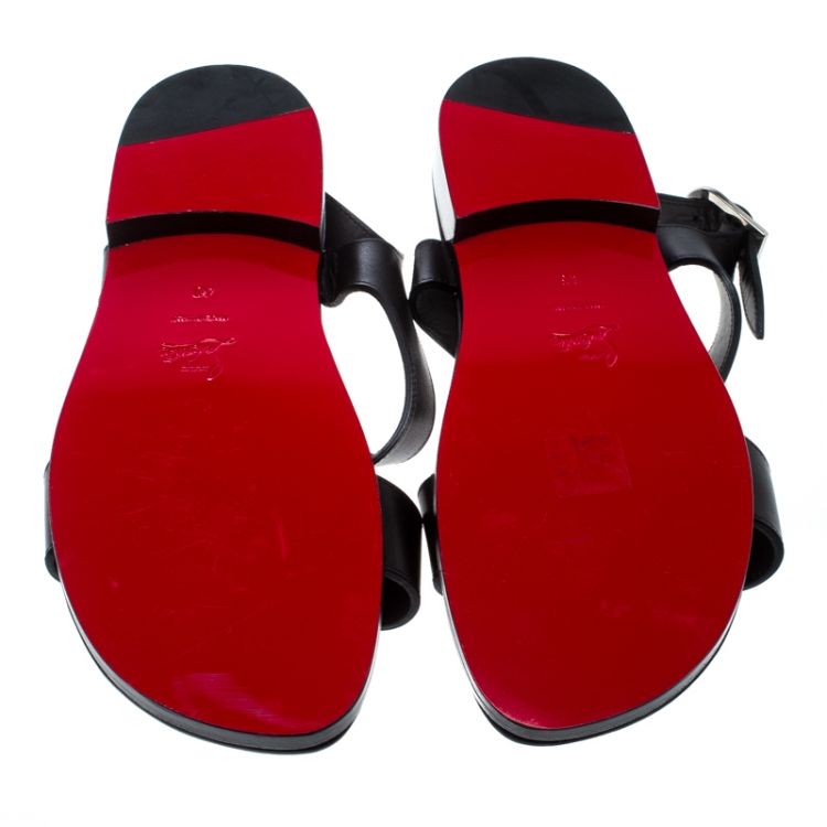 Pre Owned Christian Louboutin Black Leather Don Giovanni Flat Sandals Size 43