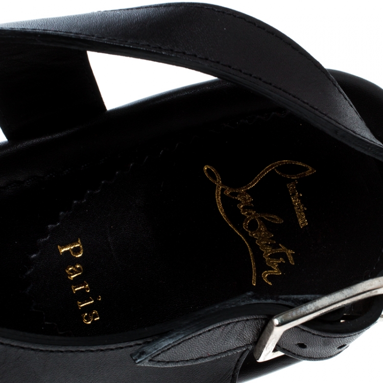 Pre Owned Christian Louboutin Black Leather Don Giovanni Flat Sandals Size 43