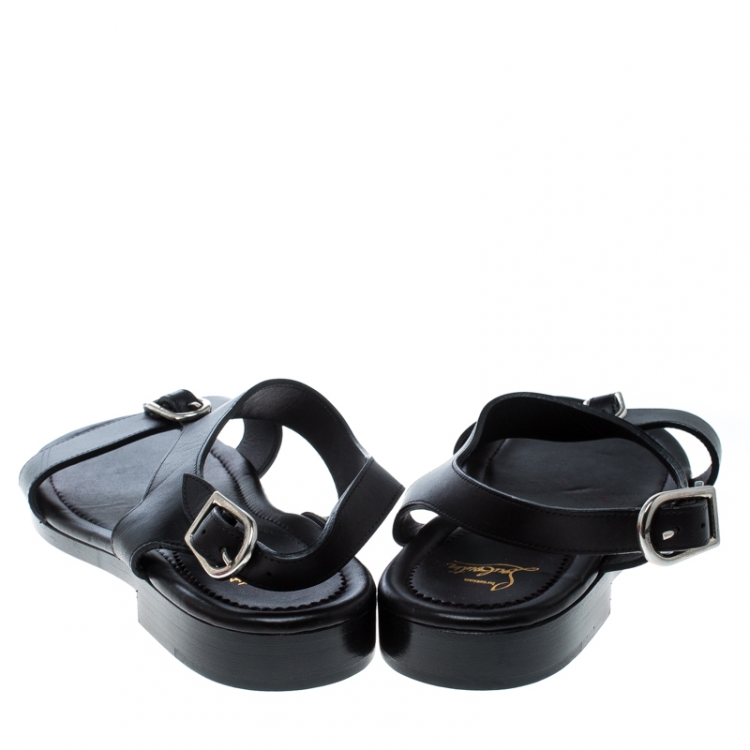Pre Owned Christian Louboutin Black Leather Don Giovanni Flat Sandals Size 43