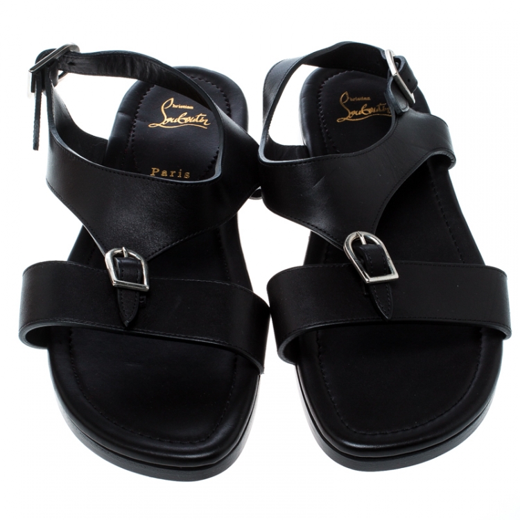 Pre Owned Christian Louboutin Black Leather Don Giovanni Flat Sandals Size 43