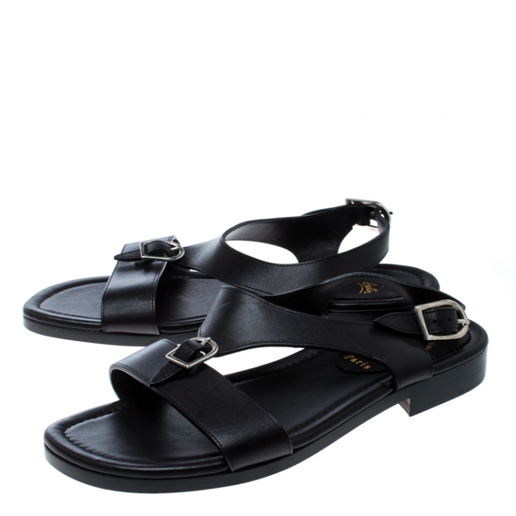 Pre Owned Christian Louboutin Black Leather Don Giovanni Flat Sandals Size 43