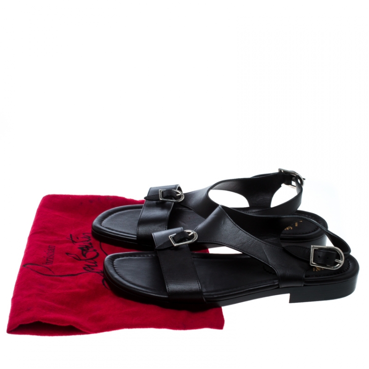 Pre Owned Christian Louboutin Black Leather Don Giovanni Flat Sandals Size 43