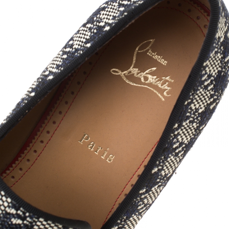 Pre Owned Christian Louboutin Two Tone Houndstooth Weave Dandelion Tassel Loafers Size 43.5