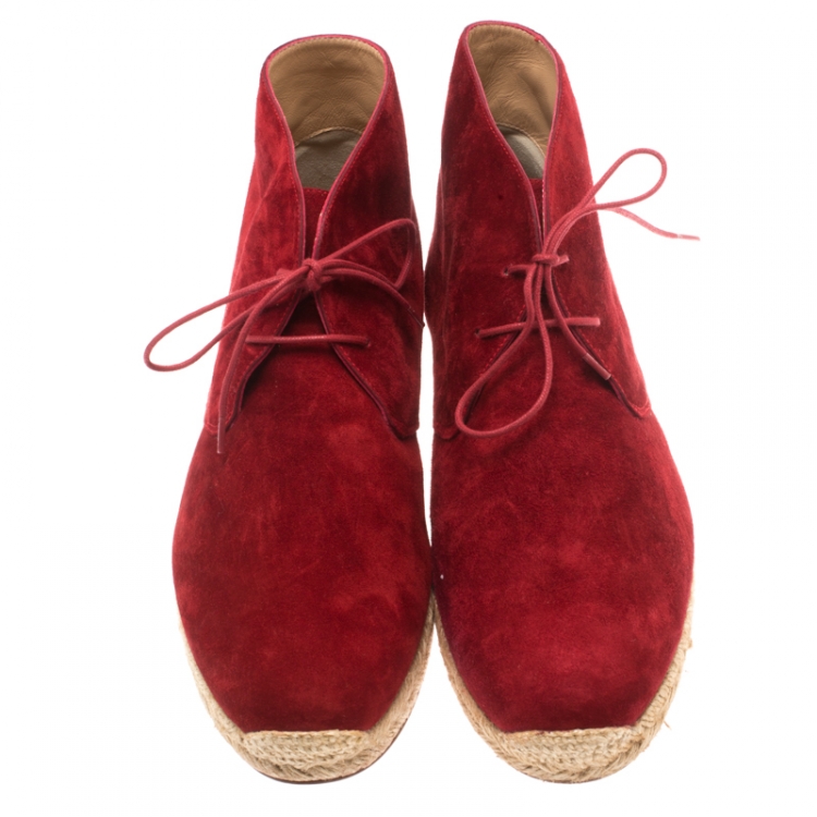Christian Louboutin Red Suede Cadaques Espadrille Desert Boots Size 41