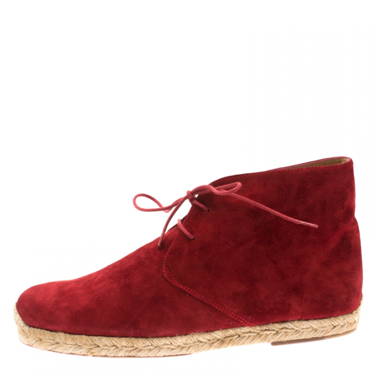 Christian Louboutin Red Suede Cadaques Espadrille Desert Boots Size 41