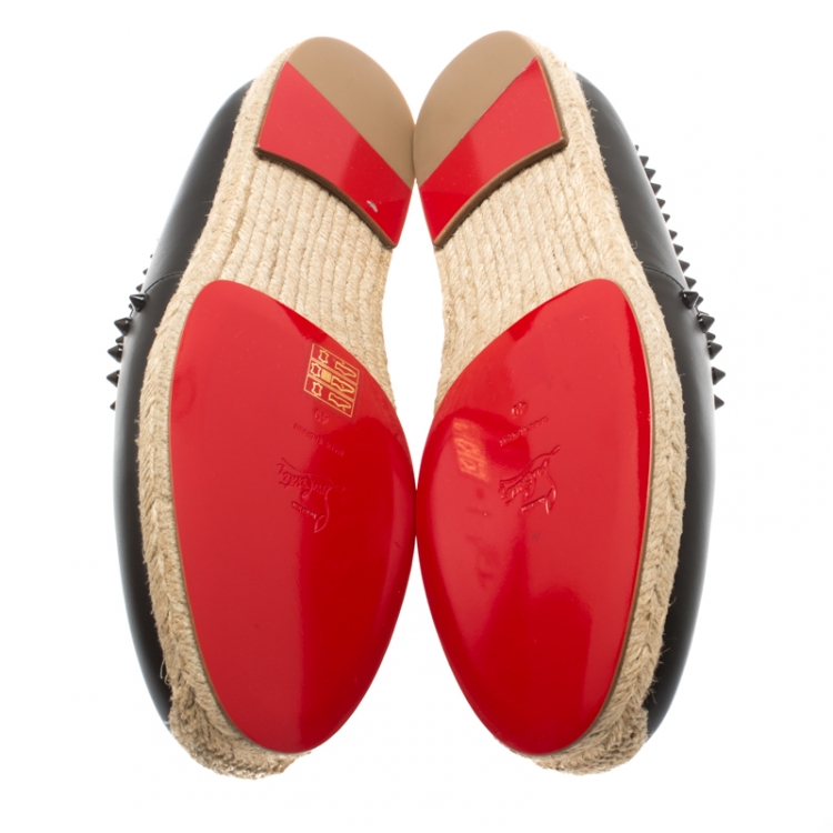 Pre Owned Christian Louboutin Black Leather Melides Spike Trim Espadrilles Size 40