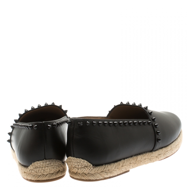 Pre Owned Christian Louboutin Black Leather Melides Spike Trim Espadrilles Size 40