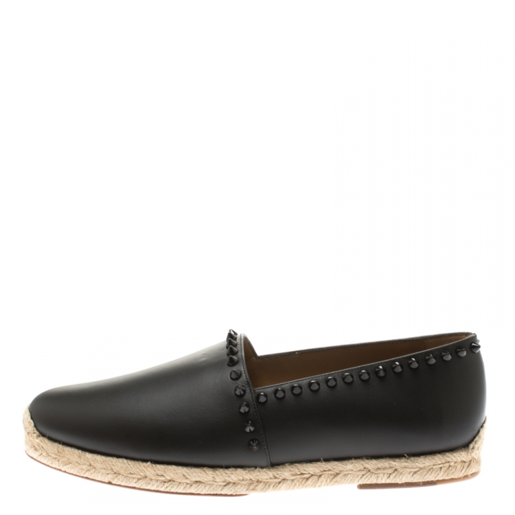 Pre Owned Christian Louboutin Black Leather Melides Spike Trim Espadrilles Size 40