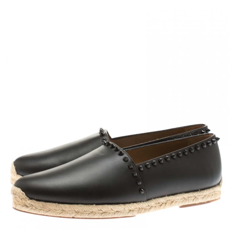 Pre Owned Christian Louboutin Black Leather Melides Spike Trim Espadrilles Size 40